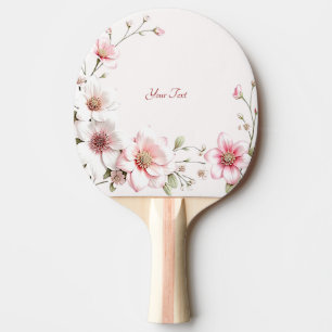Raquette de ping pong florale rose et blanche élég