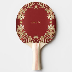 Raquette de ping pong florale rouge or moderne