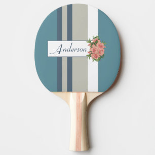Raquette De Ping Pong Flore à rayures bleues et tans modernes personnal