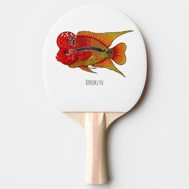 Raquette De Ping Pong Flowerhorn cichlid fish cartoon illustration (Devant)