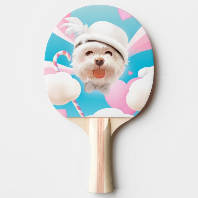 Raquette De Ping Pong Fluffy Dog avec Casquette blanc (Devant)
