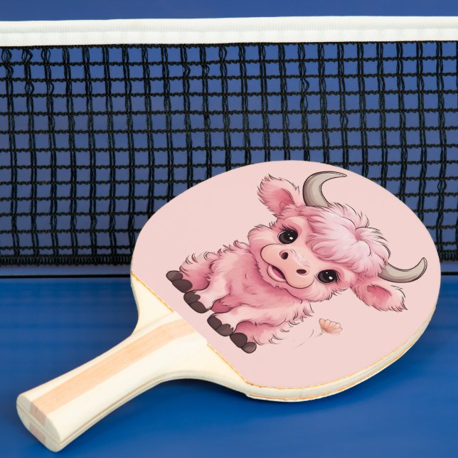 Raquette De Ping Pong Fluffy Rose Highlands Scottish Cow (Insitu)