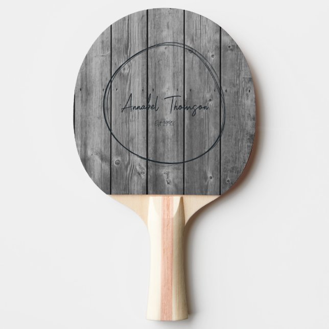 Raquette De Ping Pong Foncé Propre Gris Bois Nom dans Cercle Dessiné (Devant)
