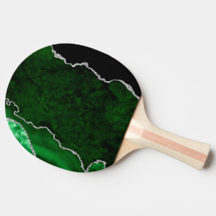 Raquette De Ping Pong Forêt de marbre vert glamour chic paillettes d'arg