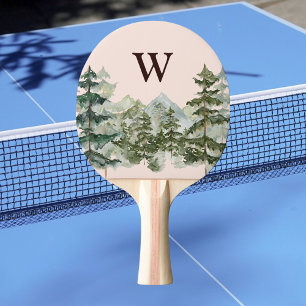 Raquette De Ping Pong Forêt de pins et montagne rustique à l'aquarelle m
