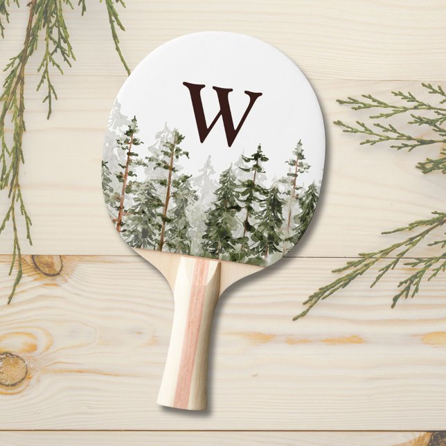 Raquette De Ping Pong Forêt Verte Rustique Monogramme Aquarelle (In situ)