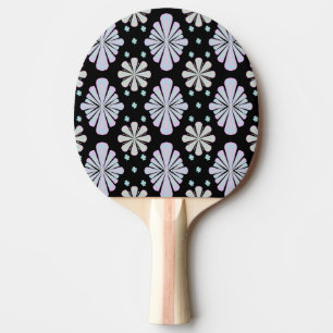 Raquette De Ping Pong Formes florales pastel sur fond noir