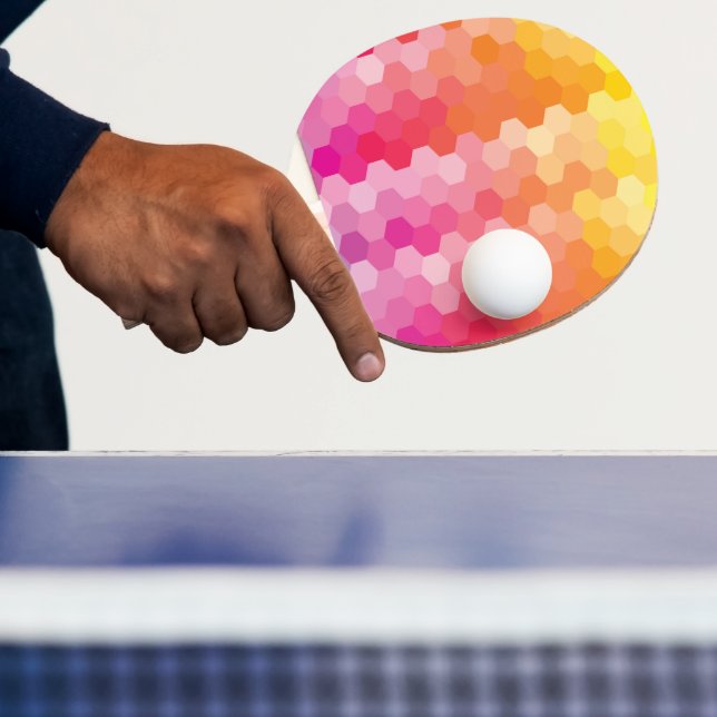 Raquette De Ping Pong Formes Hexagones géométriques jaune rose (Insitu)