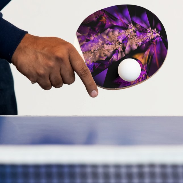 Raquette De Ping Pong fractale moderne en noir et violet (Insitu)