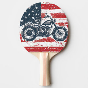 Raquette De Ping Pong Freedom Ride : Moto rétro et drapeau américain