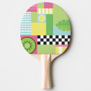 Raquette De Ping Pong Fruit d'été coloré rose vert vert mosaïque jaune
