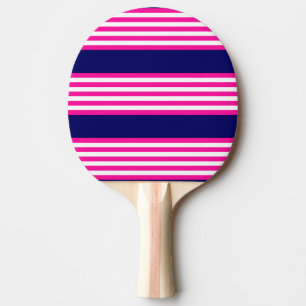 Raquette De Ping Pong Fuchsia et blanc cinq bandes motif avec bleu