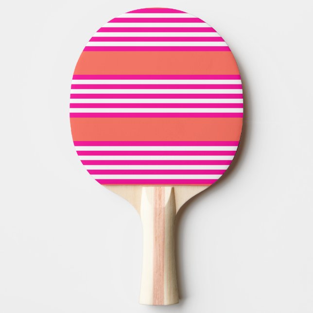Raquette De Ping Pong Fuchsia et corail vivant cinq bandes motif (Devant)