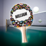 Raquette De Ping Pong Fun Nom Personnalisé Comic Book Motif<br><div class="desc">Un design amusant et tendance de bandes dessinées avec un nom personnalisé. Garanti de mettre la foudre zap pow dans la journée de n'importe qui. Conçu par Thisisnotme©</div>