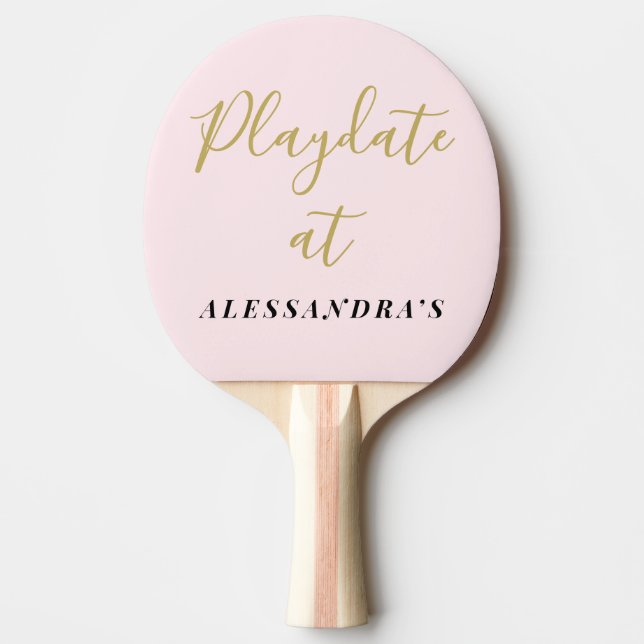 Raquette De Ping Pong Funny Custom Name Pastel Pink Gold Minimalist Chic (Devant)