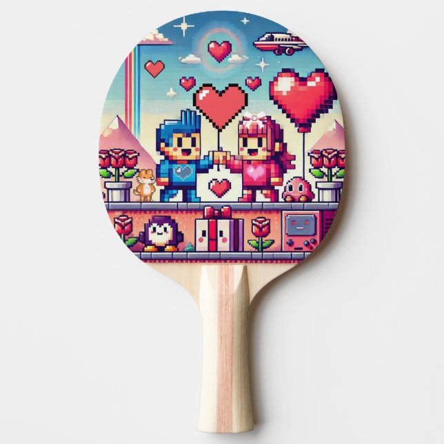 Raquette De Ping Pong Gamer 8 bit Saint-Valentin  (Devant)