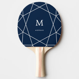 Raquette De Ping Pong Géométrie blanche moderne et monographie   bleu 