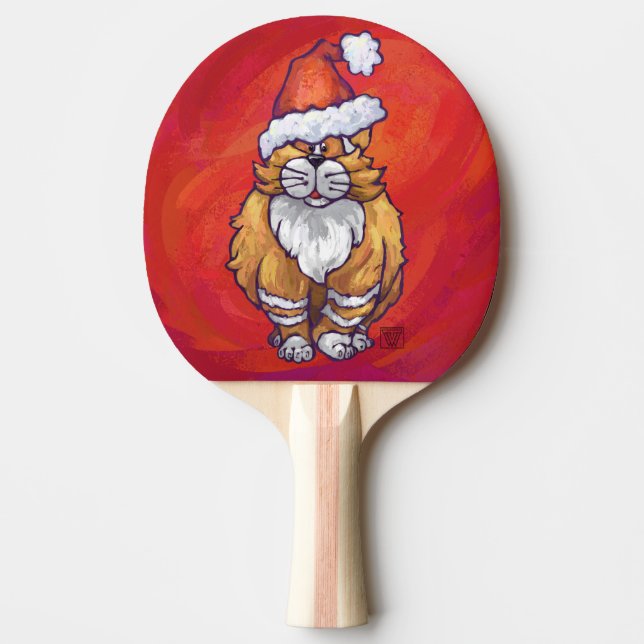 Raquette De Ping Pong Ginger Chat Noël Sur Rouge (Devant)