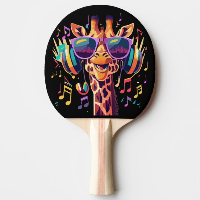 Raquette De Ping Pong Girafe de fête colorée cool avec casque (Devant)