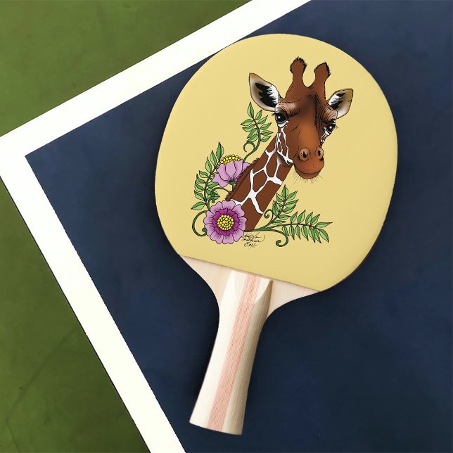 Raquette De Ping Pong Giraffe Fleurs de Portrait Jaunes (Créateur téléchargé)