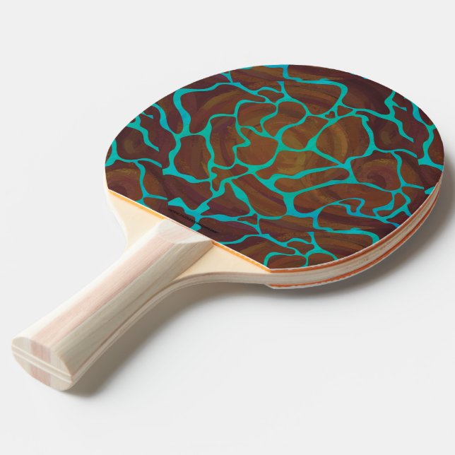 Raquette De Ping Pong Giraffe Impression Brown et Turquoise (Devant Angle)
