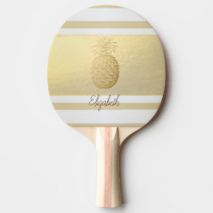 Raquette De Ping Pong Girly Modern Gold Stripes, Or Ananas