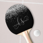 Raquette De Ping Pong Glam Black Silver Parties scintillant Glam Nom du<br><div class="desc">Parties scintillant en argent noir glam Élégant Monogram Ping Paddle. Personnalisez facilement cette pagaie de ping-pong chic et branchée avec une élégante parties scintillant brillante argentée sur un arrière - plan noir. Le design comprend votre monogramme manuscrit avec de jolis tourbillons et votre nom.</div>