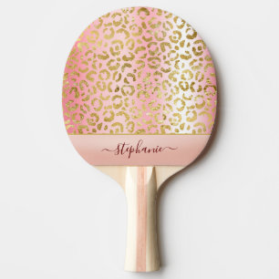 Raquette De Ping Pong Glam Pink Ombre Gold Leopard Motif personnalisé
