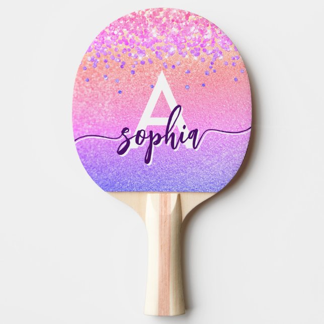 Raquette De Ping Pong Glam rose Parties scintillant or Monogramme Script (Devant)
