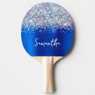 Raquette De Ping Pong Glittery Argent Royal Blue Glam Nom