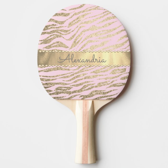 Raquette De Ping Pong Glittery Zebra Imprimer sur Rose Blush (Devant)