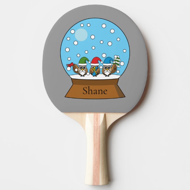 Raquette De Ping Pong Globe des neiges avec trois Chouettes Gnomes | Per (Devant)