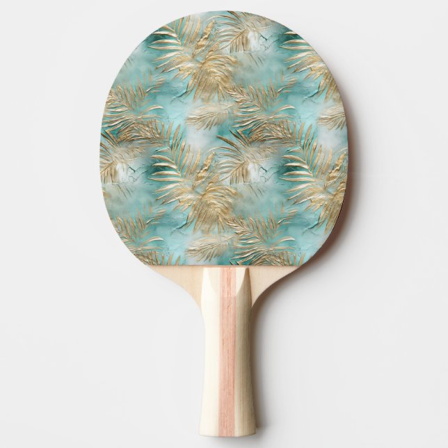 Raquette De Ping Pong Gold Aqua White Feuilles tropicaux (Devant)