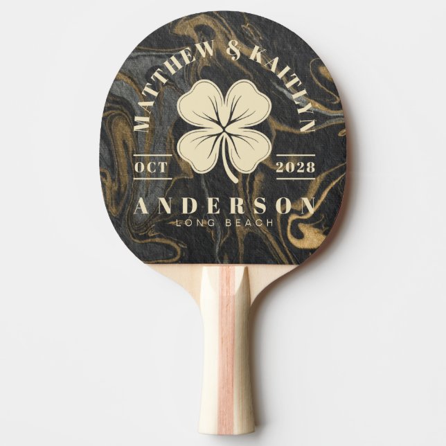 Raquette De Ping Pong Gold Black Marble Irish Lucky Clover Wedding Crest (Devant)