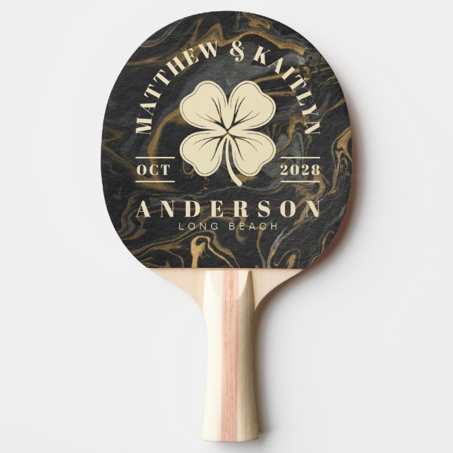 Raquette De Ping Pong Gold Black Marble Irish Lucky Clover Wedding Crest (Devant)