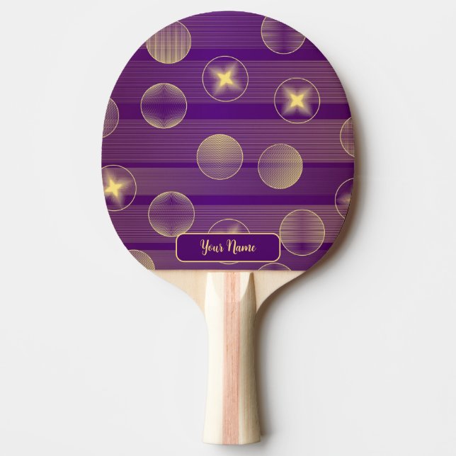 Raquette De Ping Pong Golden Stars Circles violet Élégant Rustique (Devant)