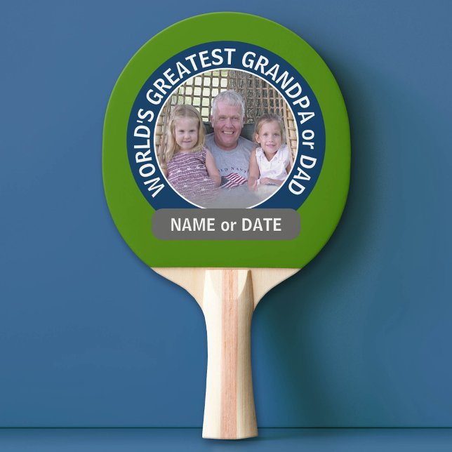 Raquette De Ping Pong Grand papa grand-père du monde photo marine verte (Custom Ping Pong Paddle for Dad)