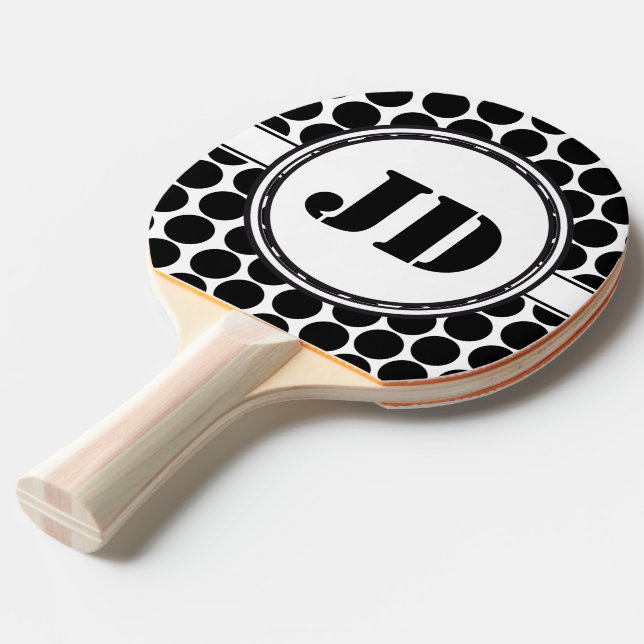 Raquette De Ping Pong GRANDS DOTS noir + votre backgr. & texte (Devant Angle)