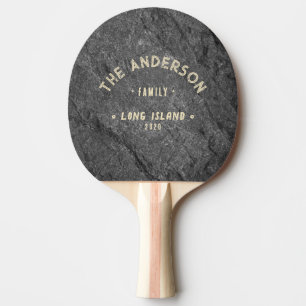 Raquette De Ping Pong Granit Foncé Moderne Nom de Famille Vintage Bord d