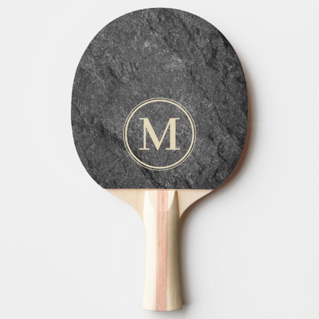 Raquette De Ping Pong Granit Foncé Moderne Pierre Monogramme (Devant)