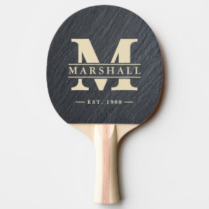 Raquette De Ping Pong Granit Noir Lisse Monogramme et Superposition de N