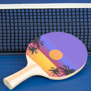 Raquette De Ping Pong Graphique du coucher de soleil et des palmiers tro