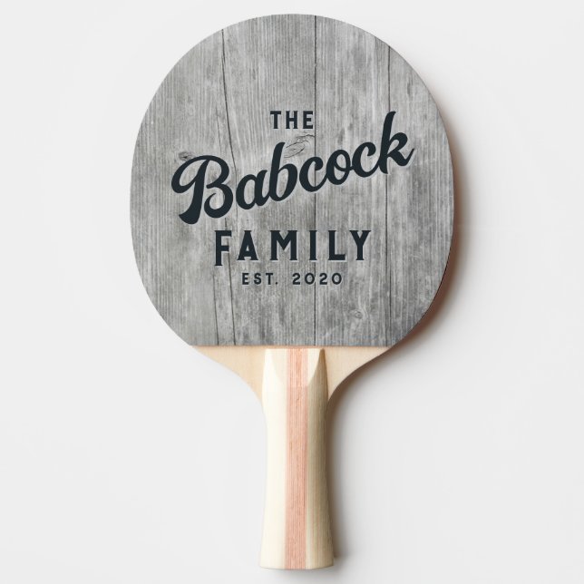 Raquette De Ping Pong Gray Timber Retro Family Name & Year (Devant)