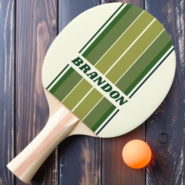 Raquette De Ping Pong Green Retro Cinq bandes de cartes avec nom (Créateur téléchargé)