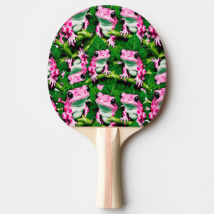 Raquette De Ping Pong Grenouille Rose Sur La Feuille Verte Motif Design