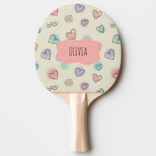 Raquette De Ping Pong Gribouillages ludiques de cœurs, de points et de l