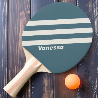 Raquette De Ping Pong Gris Ardoise Rétro Trois Bandes avec Nom