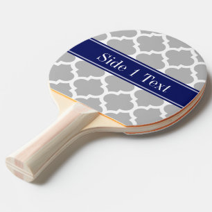 Raquette De Ping Pong Gris Blanc Marocain #5 Bleu Marine Monogramme Nom