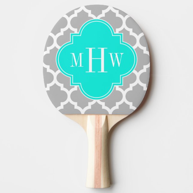 Raquette De Ping Pong Gris Blanc Marocain #5 Brt Aqua 3 Monogramme initi (Devant)