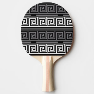 Raquette De Ping Pong Gris Blanc Noir Clé grecque Fret Motif Design